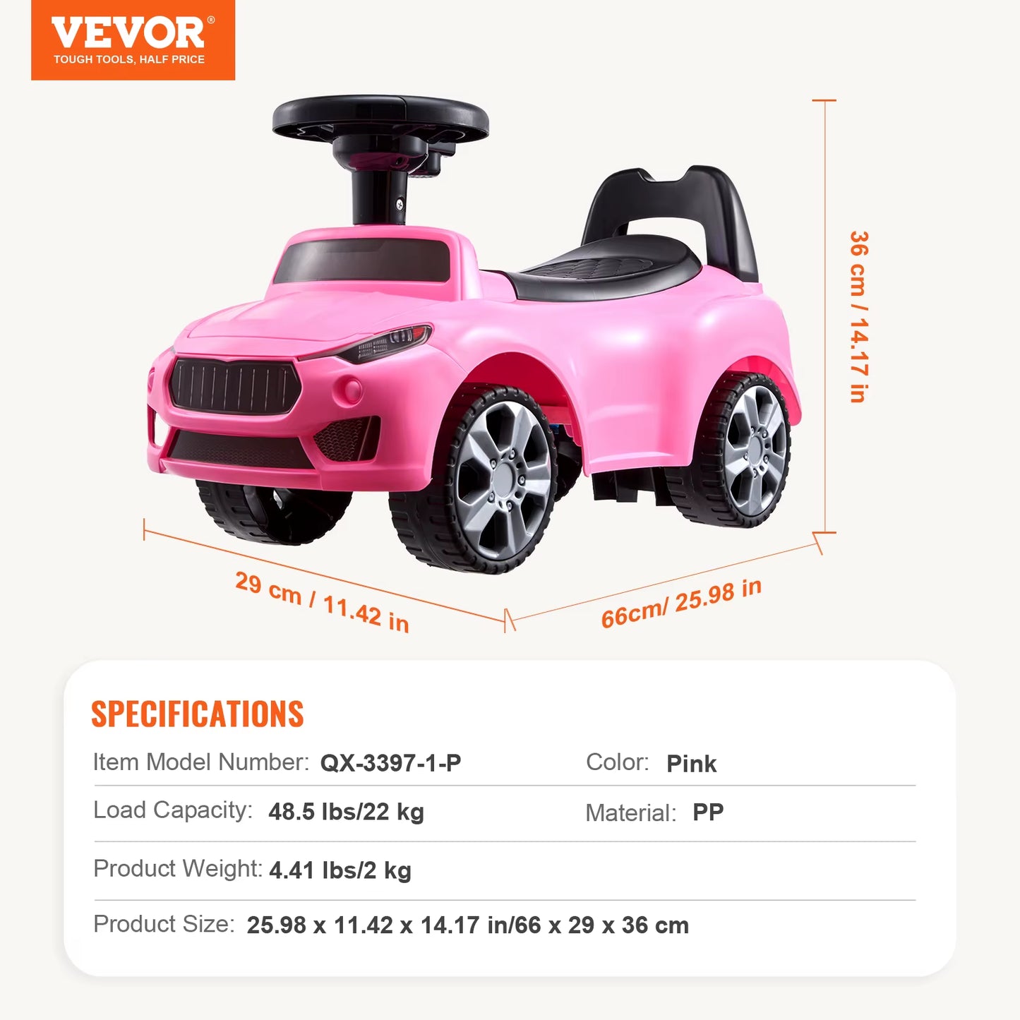 White/Pink Ride on Push Car Classic Kids Ride on Sports Toy Car with Music Steering Wheel for Toddlers Boys Girls