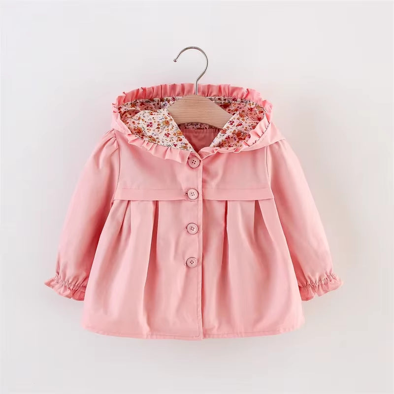 Newborn Baby Girl Spring & Autumn Solid Color Windbreaker Simple Design Coat