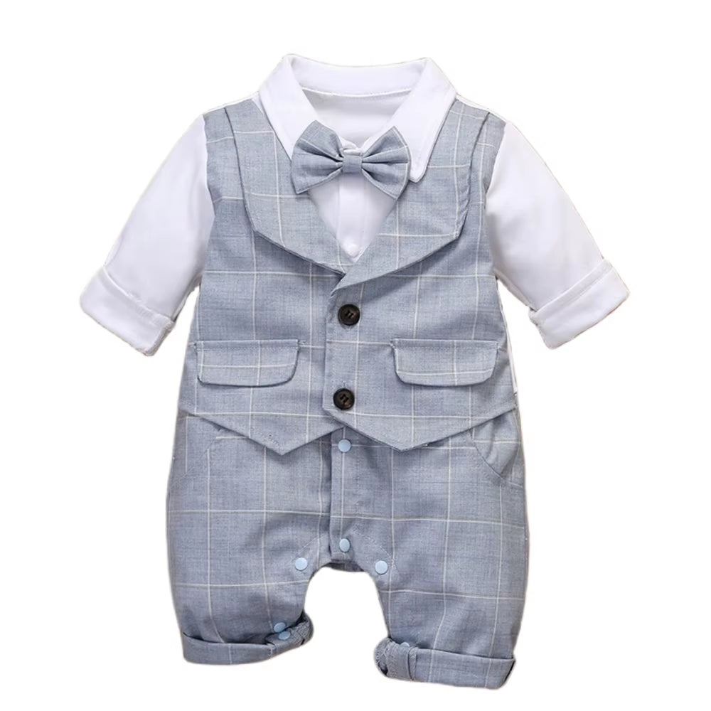 3-24M Baby Boy Formal Outfit Cotton Plaid Vest Romper Infant Toddler Birthday Party Anniversary Clothes