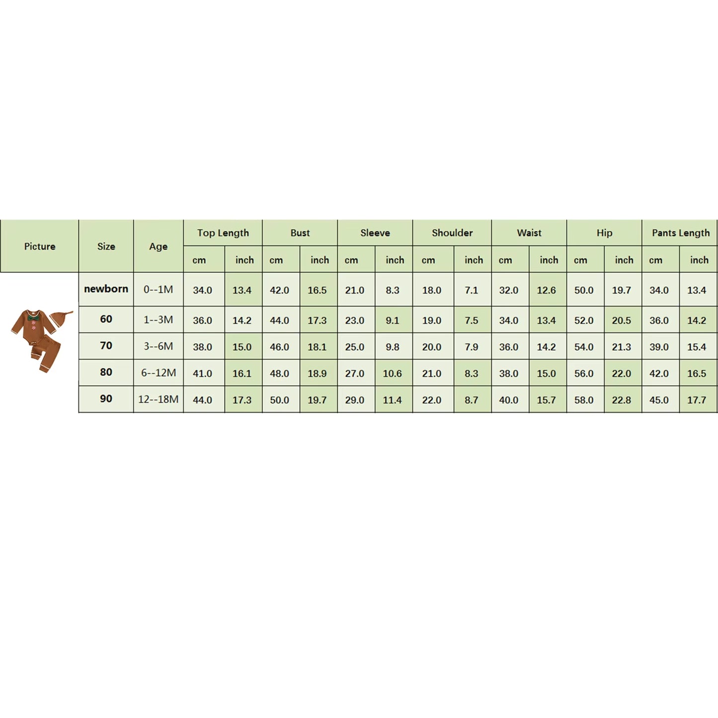 Toddler Baby 3 Piece Bodysuits Clothes Suit Fashion Infant Long Sleeve Gingerbread Man Bow Jumpsuit Hat Elastic Waist Pants Set