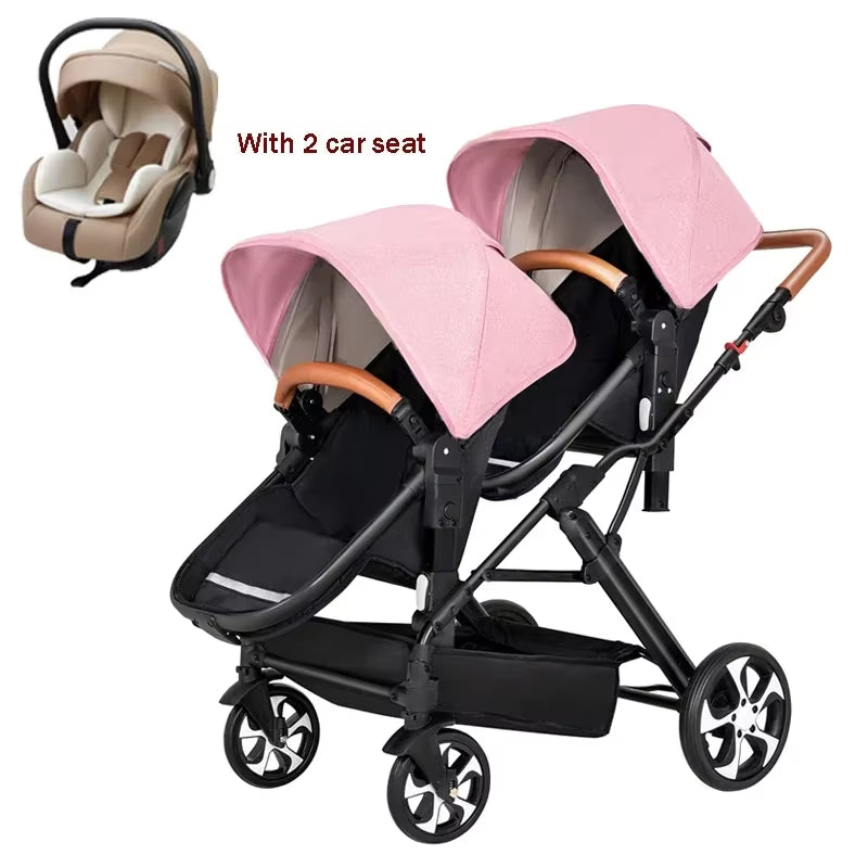 2025 New Twins Three-In-One Stroller with Car Seat, Foldable, Lightweight, Equipped with Gifts