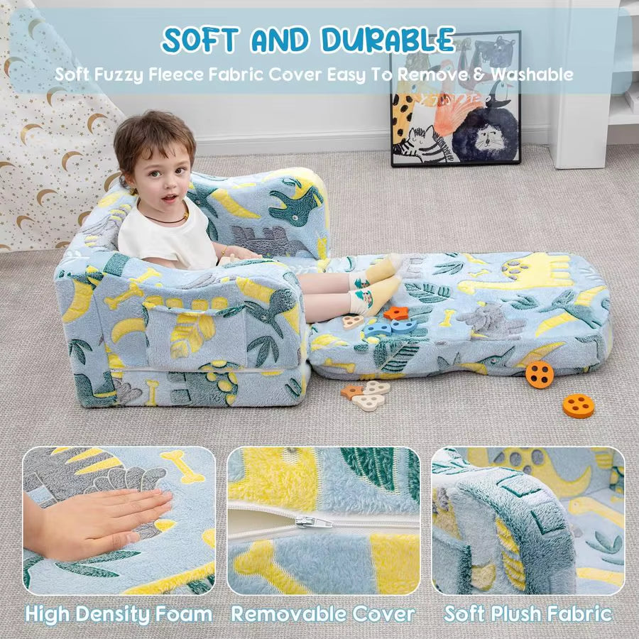 Comfy Toddler Chair and Couch for Kids with Blanket,2In1 Soft Plush Fold Out Toddler Couch for Girls and Boys,Convertible Sofa
