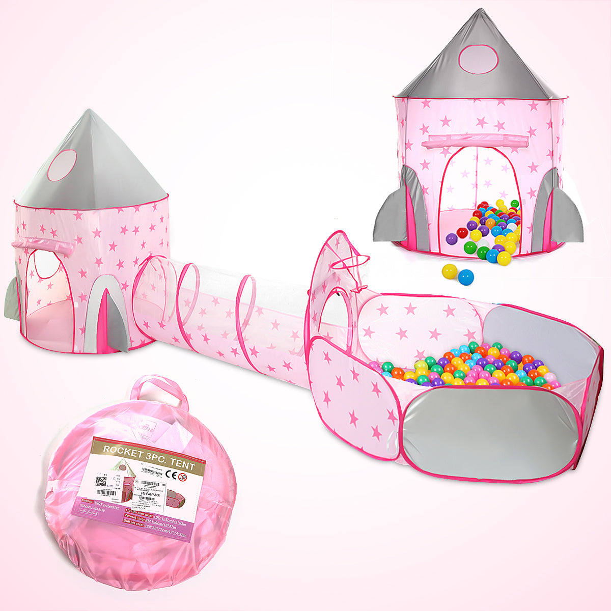 AUGIENB 3 in 1 Kids Ball Pit Tent with Crawling Tunnel Teepee for Kids Indoor Outdoor Fold Up Playhouse Set for Babies Toddlers Boys Girls