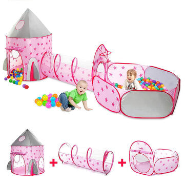 AUGIENB 3 in 1 Kids Ball Pit Tent with Crawling Tunnel Teepee for Kids Indoor Outdoor Fold Up Playhouse Set for Babies Toddlers Boys Girls