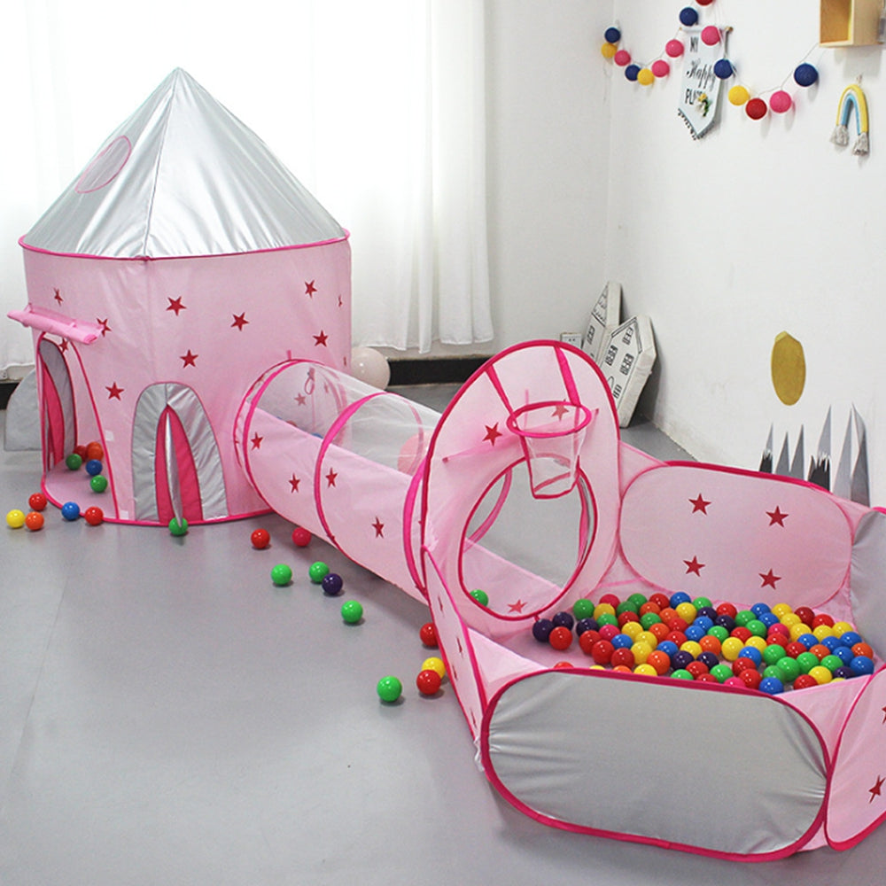 AUGIENB 3 in 1 Kids Ball Pit Tent with Crawling Tunnel Teepee for Kids Indoor Outdoor Fold Up Playhouse Set for Babies Toddlers Boys Girls