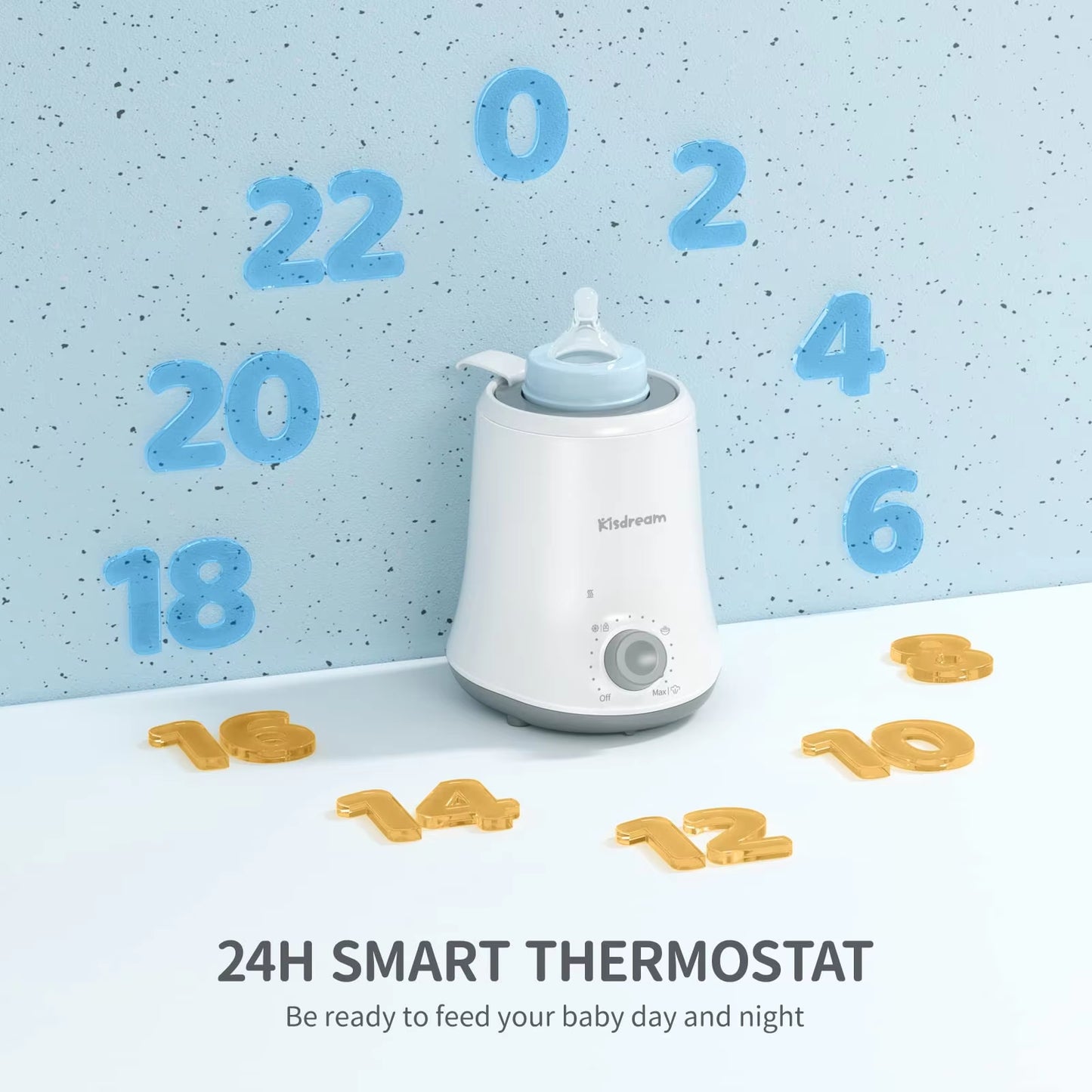 Kisdream Milk Warmer Multifunctional Baby Bottle Warmer Fast Heat Auto Shut off Food-Grade PP Stainless Steel Materials US Plug