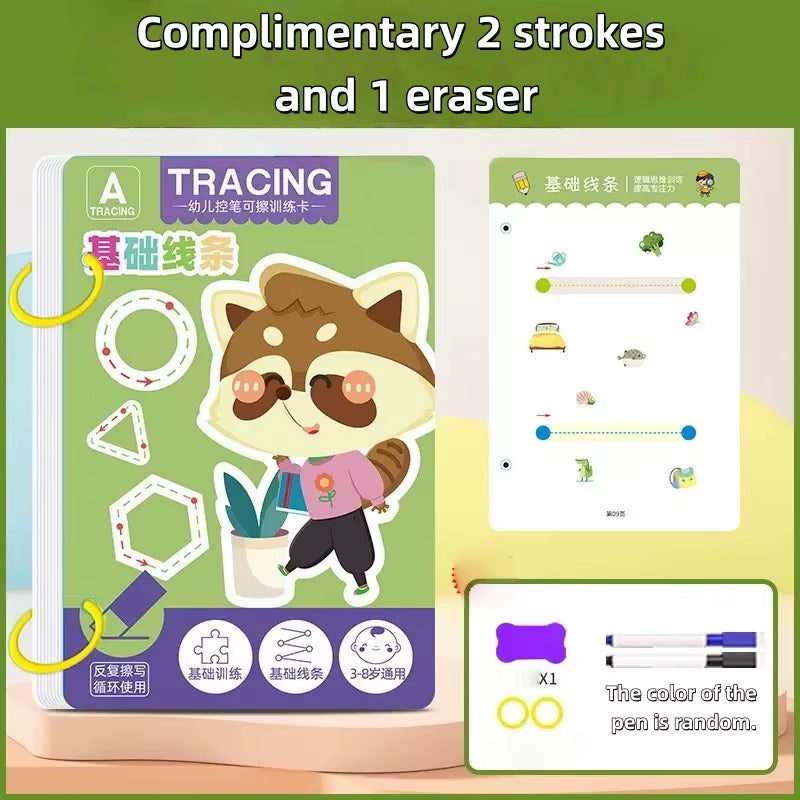 36-Page Reusable Workbook - 2 Pens + Eraser, Erasable Stickers for Kids' Drawing & Control, New Year & Christmas Gift