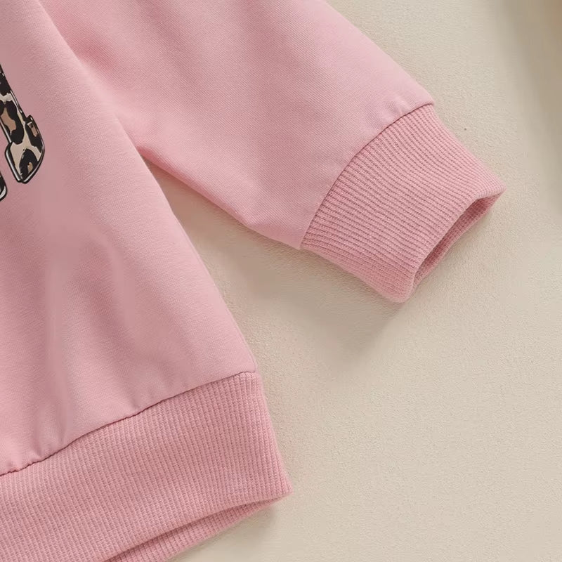 2023-09-15  0-3Y Newborn Baby Girls Clothing Set Letter & Leopard Print Long Sleeve Pullover Strap Pants 2 Pcs Outfit