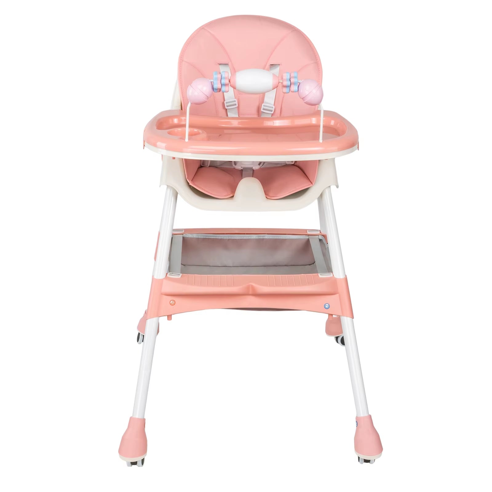 Foldable Baby High Chair 4-In-1 Foldable Reclining Feeding Table Chair Seat 7 Heights with Toyrack Easy to Clean Feeding