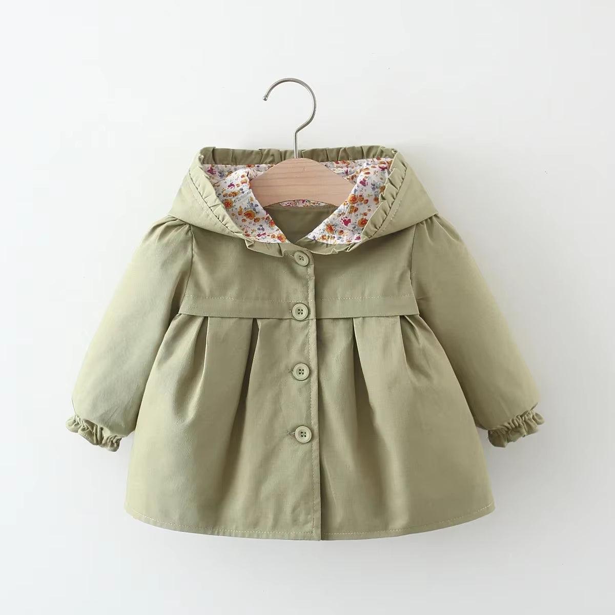 Newborn Baby Girl Spring & Autumn Solid Color Windbreaker Simple Design Coat