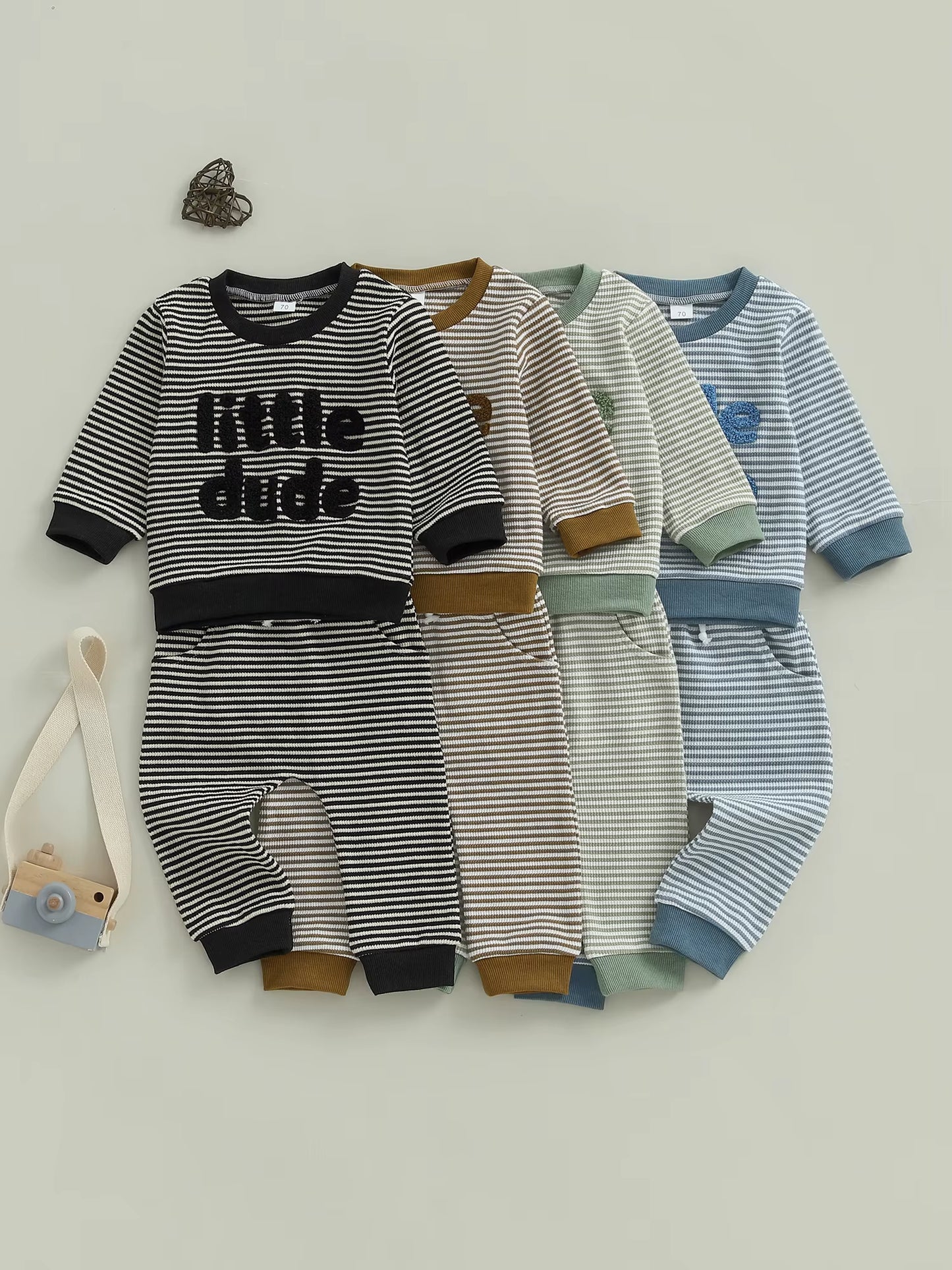Adorable Infant Boys 2-Piece Set Stylish Striped Pullover with Embroidered Letters and Matching Pants for Autumn