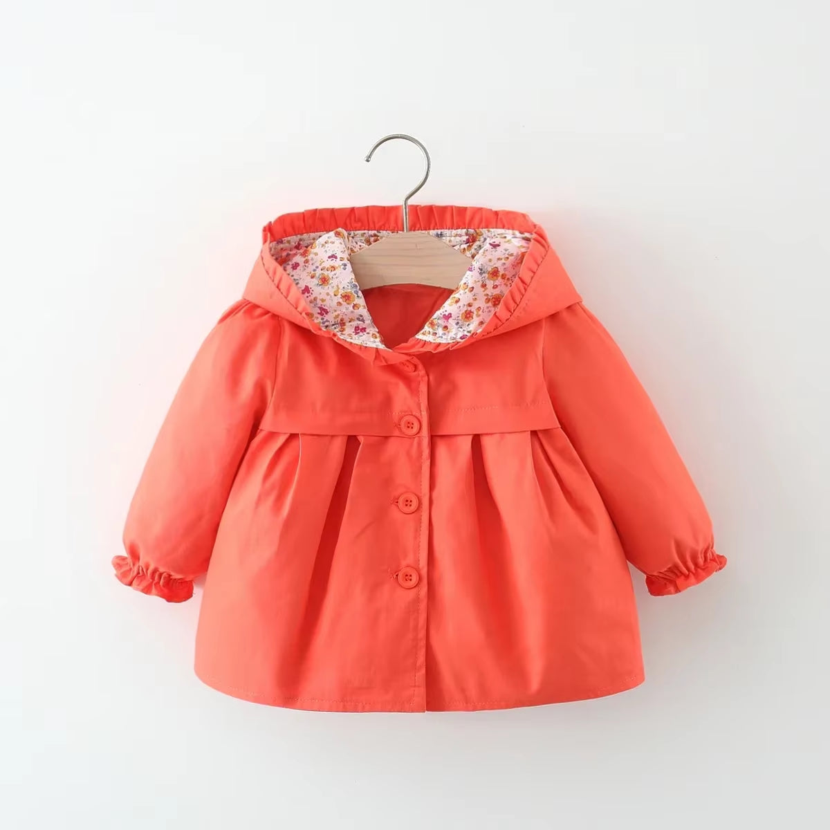 Newborn Baby Girl Spring & Autumn Solid Color Windbreaker Simple Design Coat