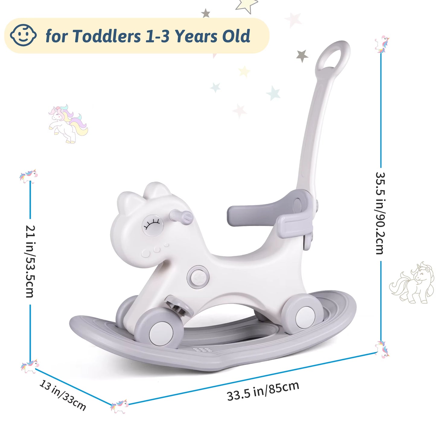 Rocking Horse, Child Safety Push Handle Rocker for Toddlers 1/2/3 Years Old Kids Ride-On Toy Birthday Gift Girl&Boy Swinging Toy