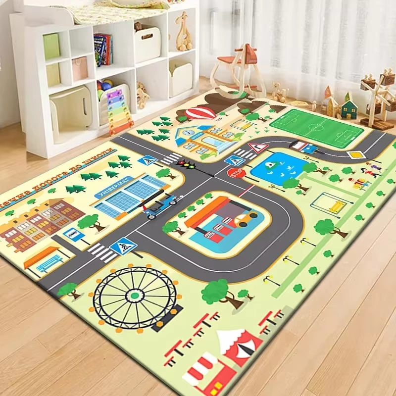 50X80Cm Non-Slip Baby Play Mat Crawling Mat Cartoon Runway Carpet Parking Lot Road Game Playmat for Playing with Cars Baby Toys