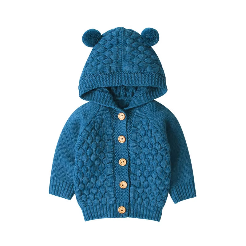Fall Autumn Winter Cute 3D Ear Toddler Boys Girls Kids Baby Sweater Hooded Knit Warm Coat Blends Outerwear