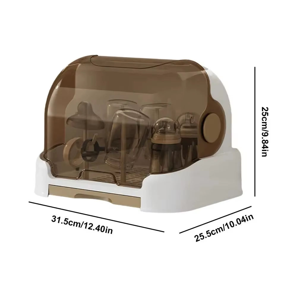 Portable Baby Bottle Drying Rack & Organizer - Dustproof Storage Container with Removable Drip Tray, Hygienic Feeding Accessorie