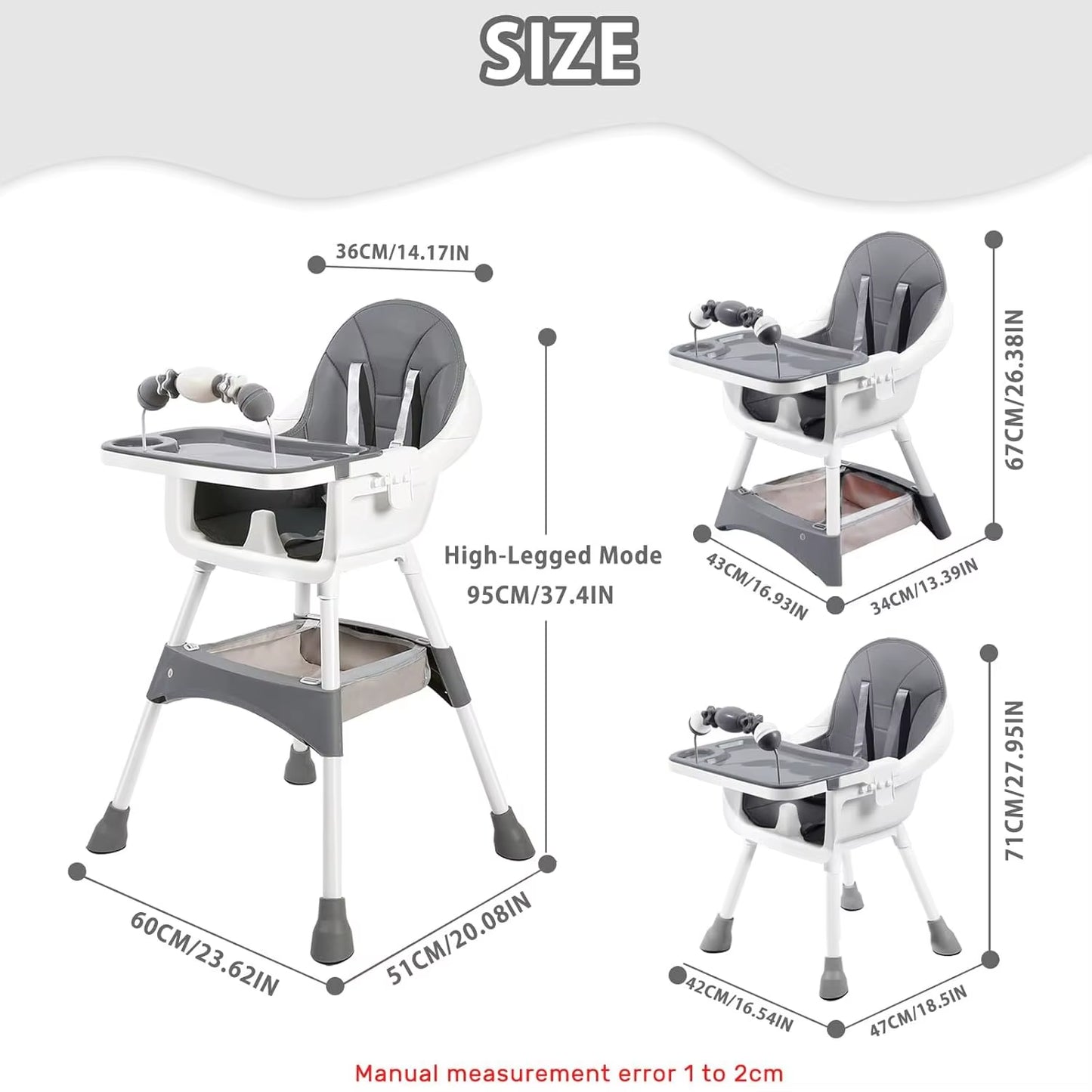 Convertible Foldable High Chair – Easy to Clean, Padded Seat with Footrest, Tray & Cup Holder (6 Months-3 Years, 15Kg Max)