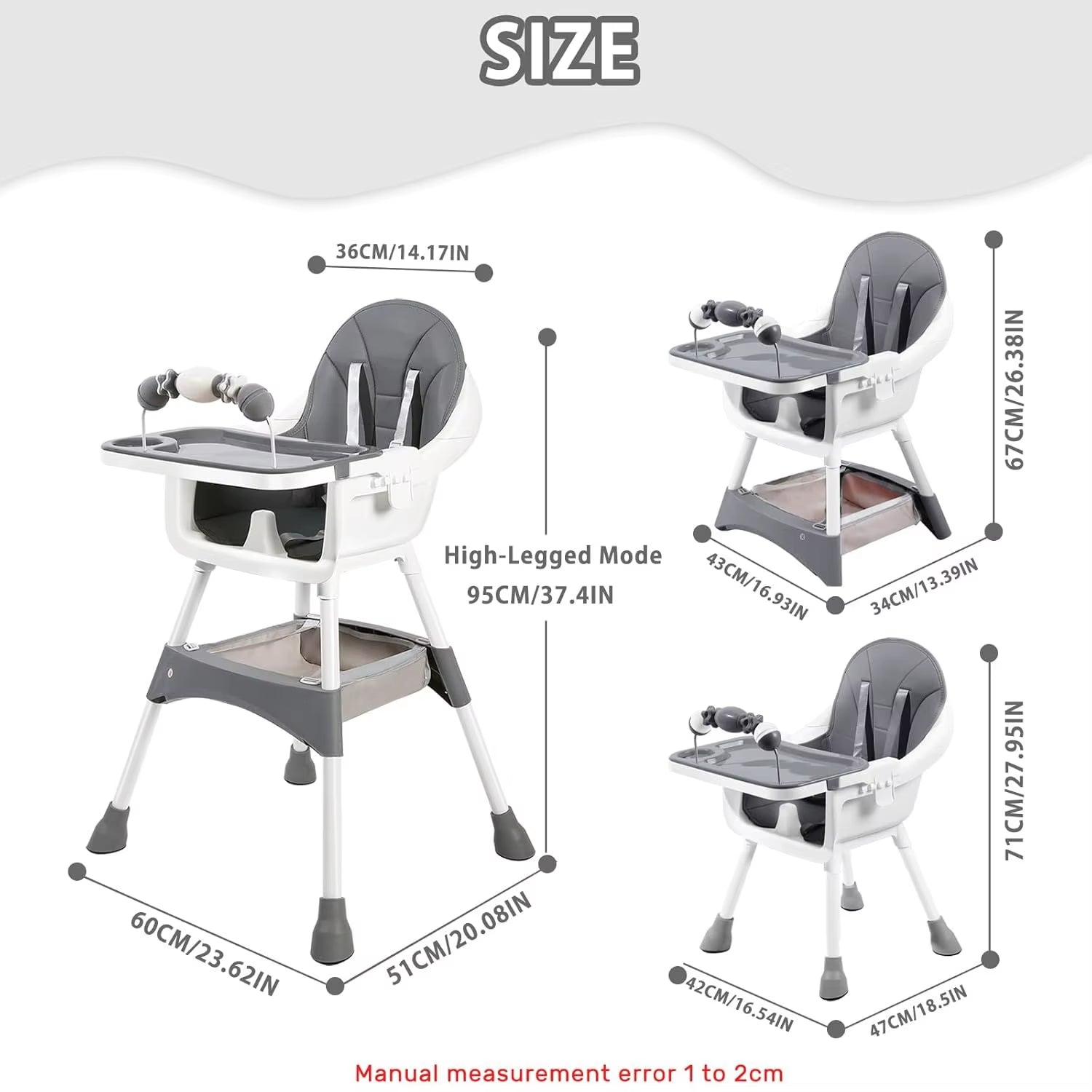 Convertible Foldable High Chair – Easy to Clean, Padded Seat with Footrest, Tray & Cup Holder (6 Months-3 Years, 15Kg Max)