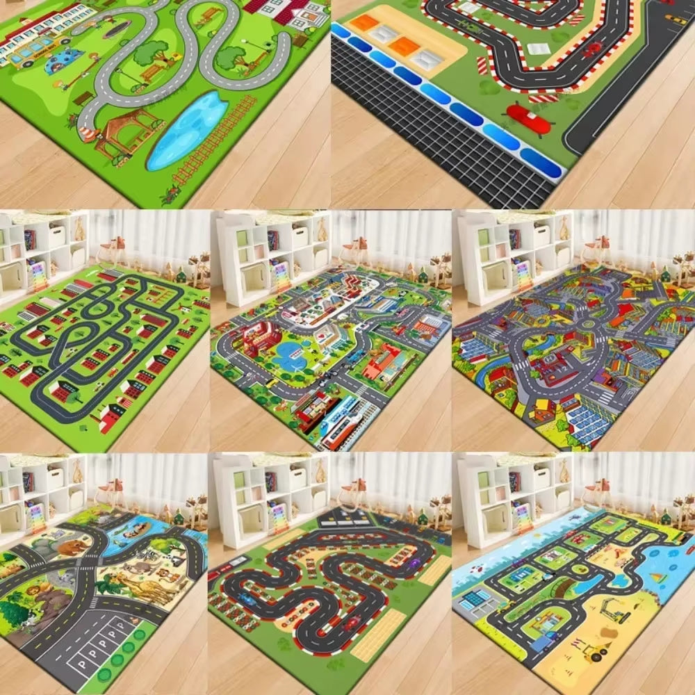 50X80Cm Non-Slip Baby Play Mat Crawling Mat Cartoon Runway Carpet Parking Lot Road Game Playmat for Playing with Cars Baby Toys