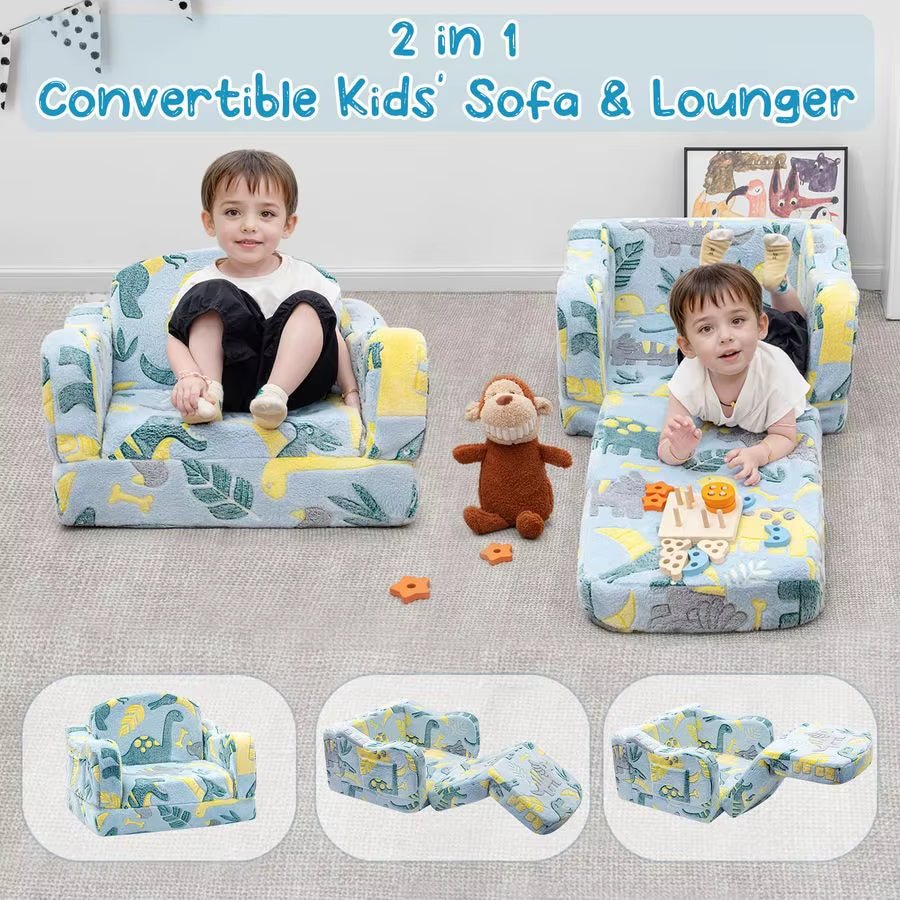 Comfy Toddler Chair and Couch for Kids with Blanket,2In1 Soft Plush Fold Out Toddler Couch for Girls and Boys,Convertible Sofa