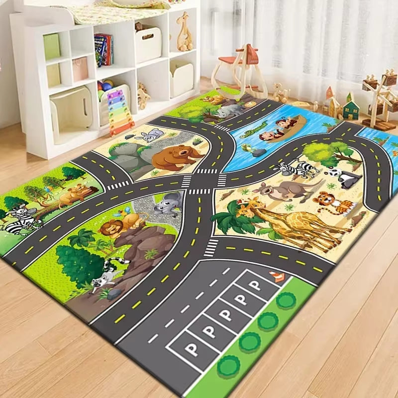 50X80Cm Non-Slip Baby Play Mat Crawling Mat Cartoon Runway Carpet Parking Lot Road Game Playmat for Playing with Cars Baby Toys