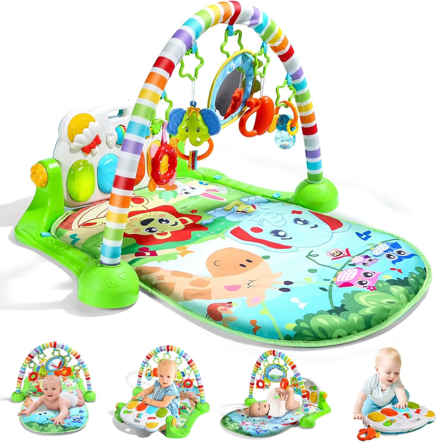 Adjustable Baby Gym Mat with Musical Piano & Detachable Toys for Infant Development