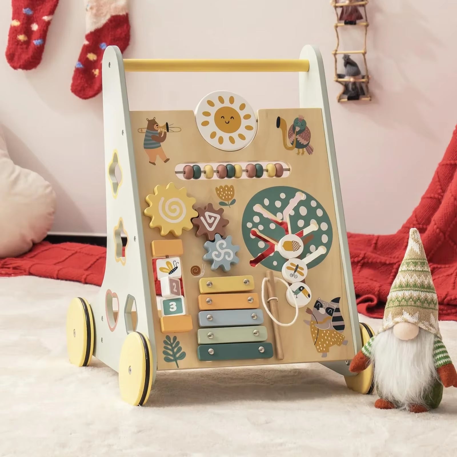 Robotime  Wooden Baby Walker with Wheels Montessori Push Toys for Babies Learning to Walk Baby Walkers Activity Center