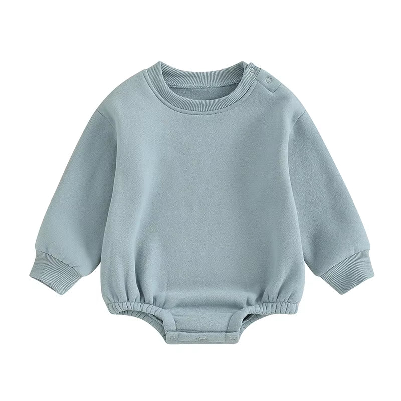 2023-09-19  0-18M Newborn Baby Boy Girl Outfits Fleece Solid Color Bubble Bodysuit Sweatshirt Long Sleeve Warm Clothes
