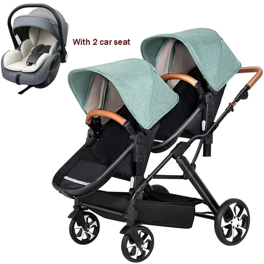 2025 New Twins Three-In-One Stroller with Car Seat, Foldable, Lightweight, Equipped with Gifts