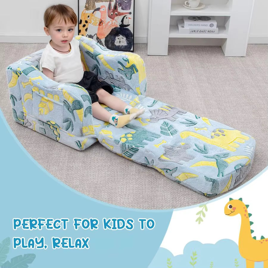 Comfy Toddler Chair and Couch for Kids with Blanket,2In1 Soft Plush Fold Out Toddler Couch for Girls and Boys,Convertible Sofa
