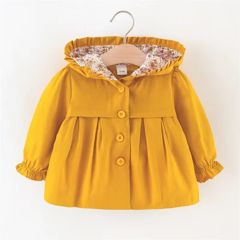 Newborn Baby Girl Spring & Autumn Solid Color Windbreaker Simple Design Coat