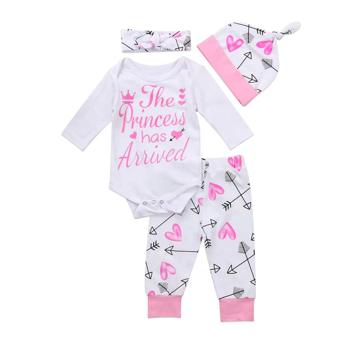 Spring Newborn Kid Infant Baby Girls Clothes Long Sleeve Arrow Princess Jumpsuit Bodysuit+Pants Outfit Autumn Sweet Set