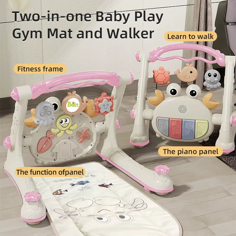 New Baby Toddler Multi-Function Four-In-One Baby Car Fitness Rack Piano Baby Walking Car Table Trolley Toy for 0-18 Months
