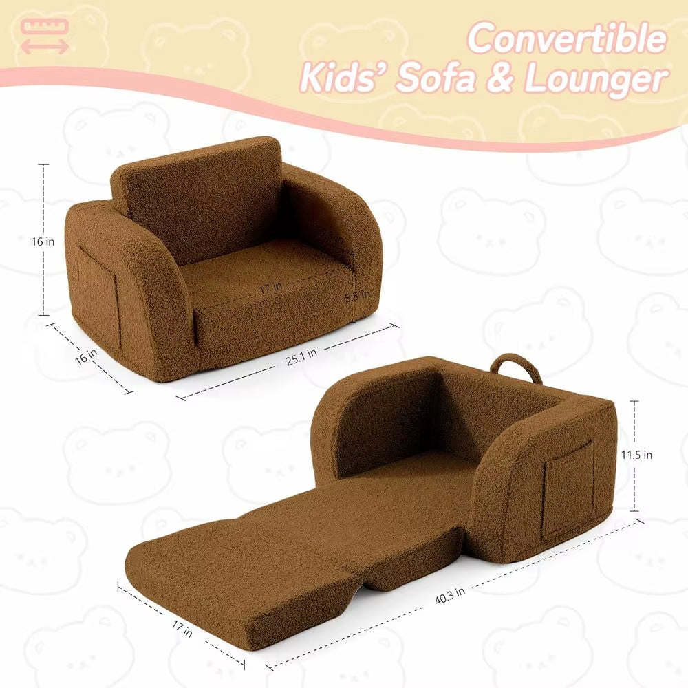 Convertible Toddler Couch for Boys & Girls, 2-In-1 Lounger, Suitable for Ages 1-3, Brown