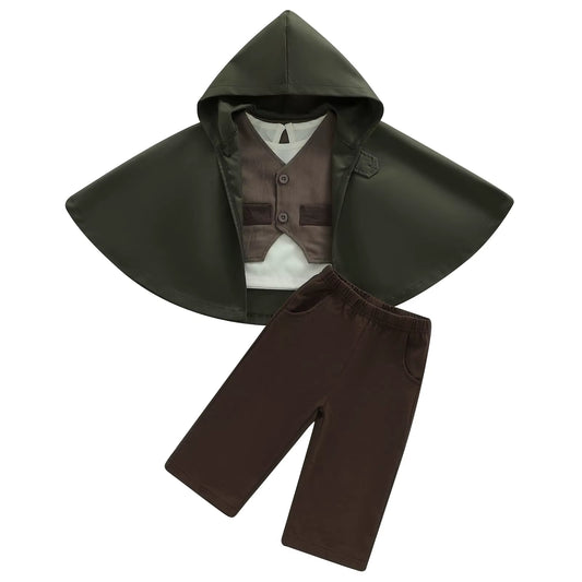 Baby Boy Autumn Clothes Solid Color Shirt Pants Vest Cape 4 Piece Gentleman Outfit Set for Toddlers