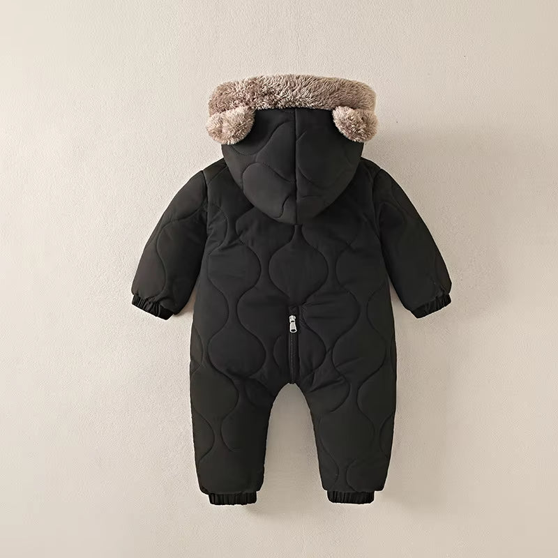 Baby Onesies Autumn and Winter Fleece Warm Cotton Clothes Newborn Clothes Baby Solid Color Hooded Crawling Suit Baby Jumpsuit