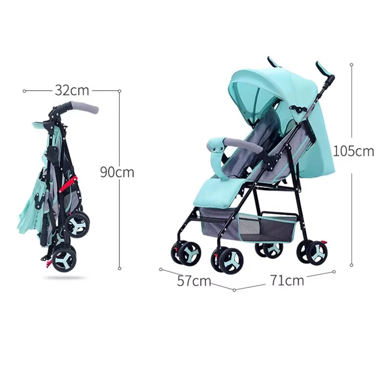 Sitting and Lying All-In-One Design 0 to 4 Years Old Baby Stroller Spring Shock-Absorbing One-Touch Folding Lightweight Stroller