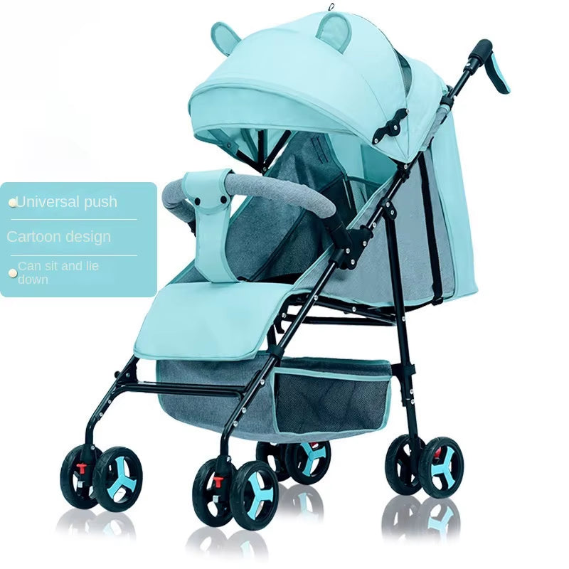 Sitting and Lying All-In-One Design 0 to 4 Years Old Baby Stroller Spring Shock-Absorbing One-Touch Folding Lightweight Stroller