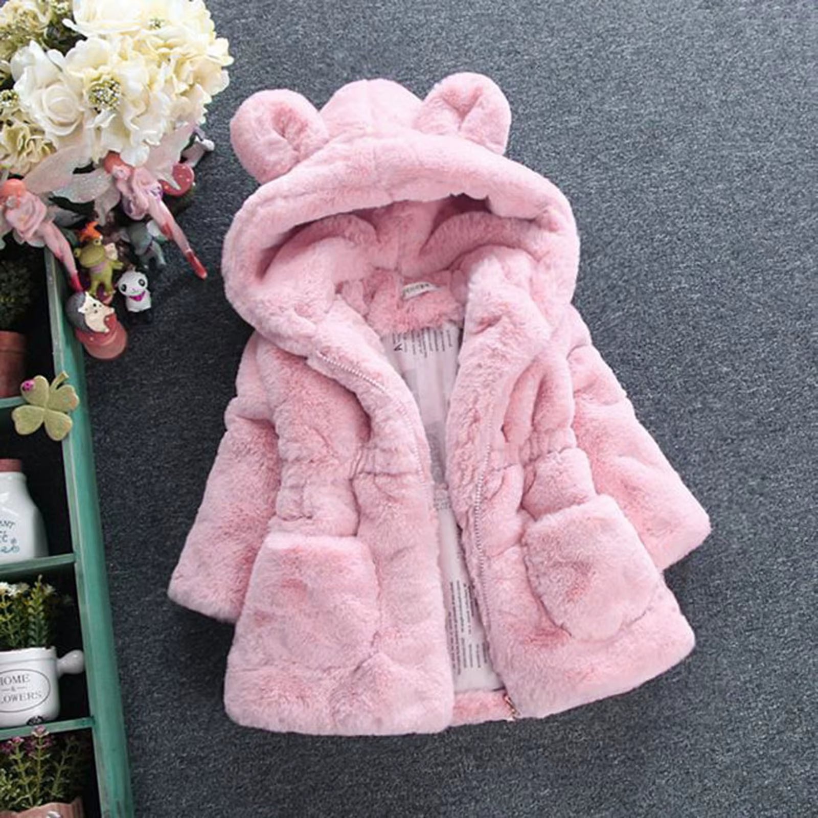 Kids Girls Winter Warm Coats Jacket Clothes Outwear Overcoat Ear Hooded Children'S Cotton Coat Cute Long Sleeve Fashion Jacket