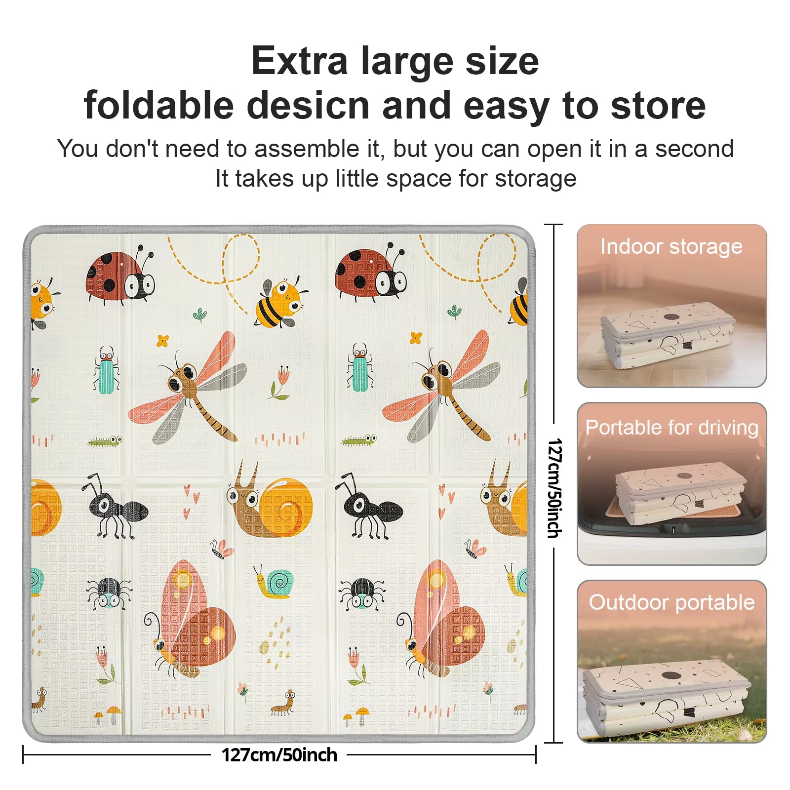 Foldable Baby Play Mat - PIGLOG 50X50 Waterproof Playpen Mat for Babies and Toddlers Kids, Safe Foam Playmat for Tummy Time,
