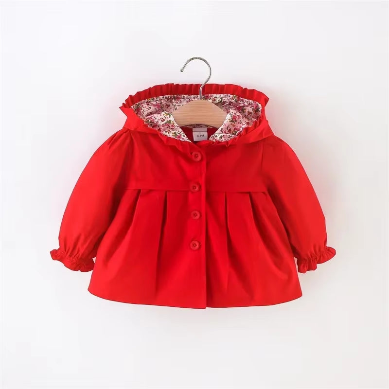Newborn Baby Girl Spring & Autumn Solid Color Windbreaker Simple Design Coat