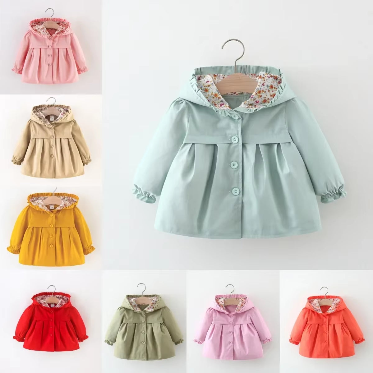 Newborn Baby Girl Spring & Autumn Solid Color Windbreaker Simple Design Coat