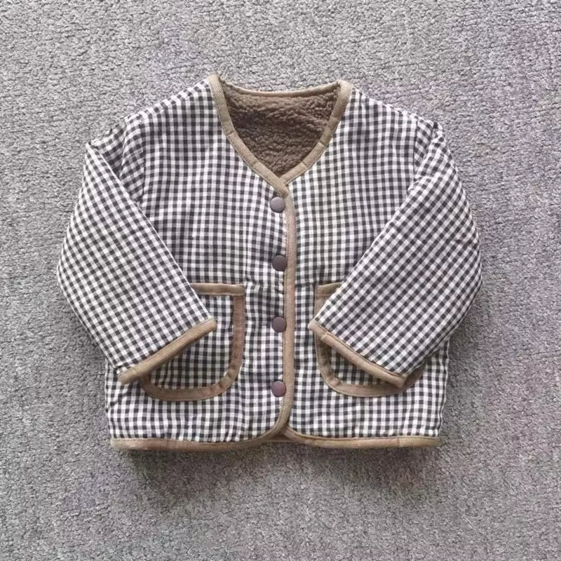 Autumn and Winter New Warm Jacket Children Two Sides Wear Plaid Plush Jacket Kids Jackets