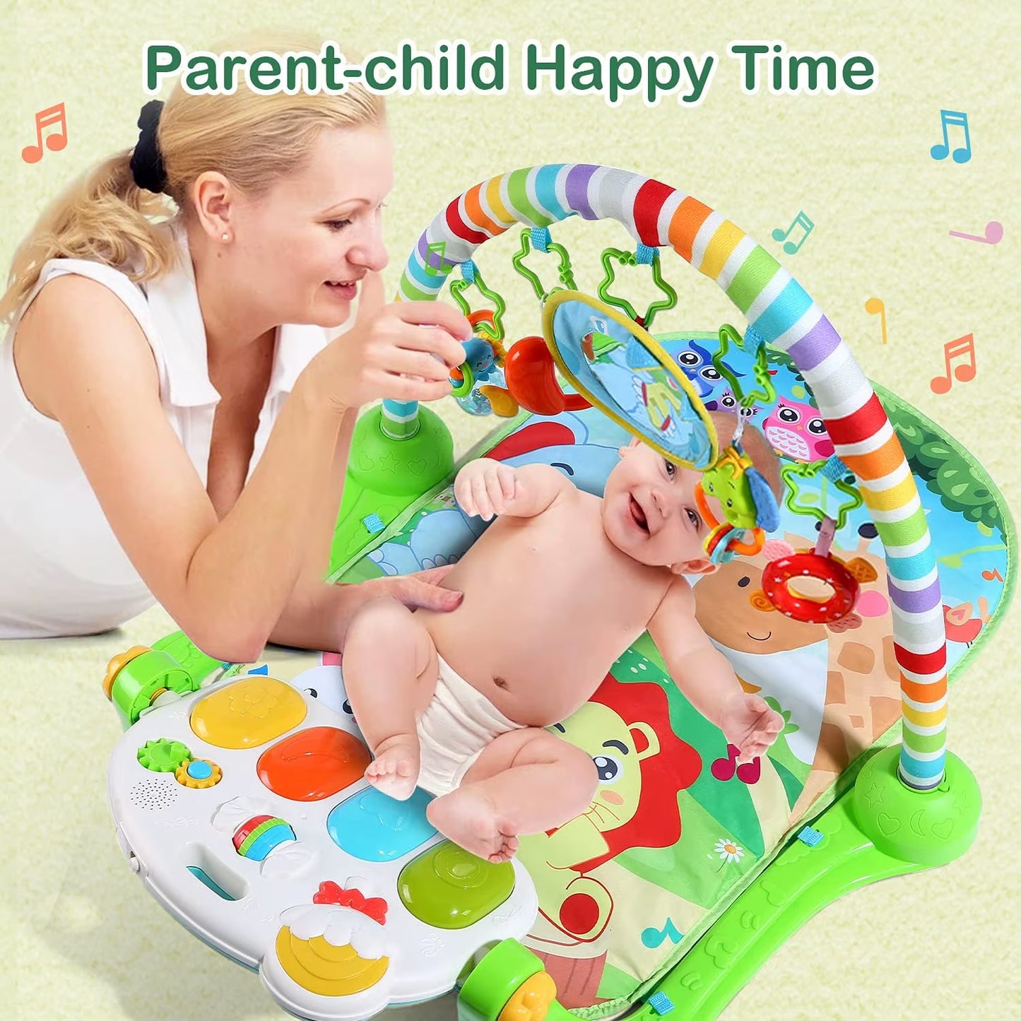 Adjustable Baby Gym Mat with Musical Piano & Detachable Toys for Infant Development