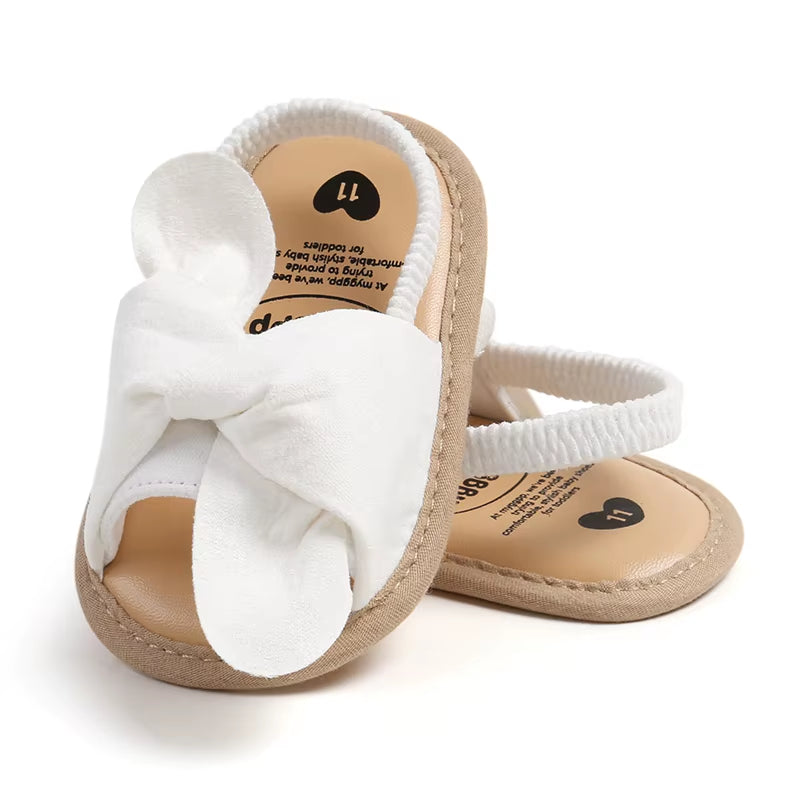 Adorable Baby Girls Sandals with Bowknot Detail Non-Slip Sole Soft Princess Shoes for Beach First Walker Toddler Sandals