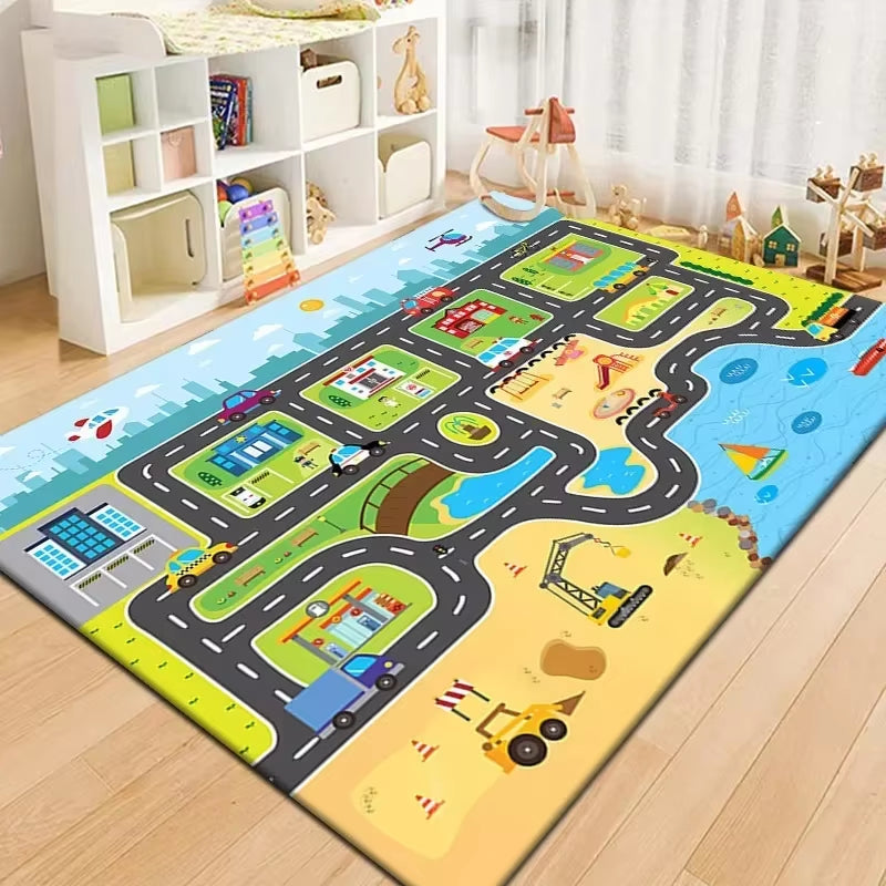 50X80Cm Non-Slip Baby Play Mat Crawling Mat Cartoon Runway Carpet Parking Lot Road Game Playmat for Playing with Cars Baby Toys