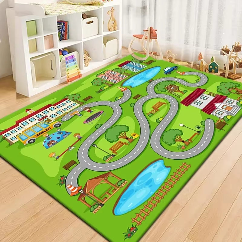 50X80Cm Non-Slip Baby Play Mat Crawling Mat Cartoon Runway Carpet Parking Lot Road Game Playmat for Playing with Cars Baby Toys