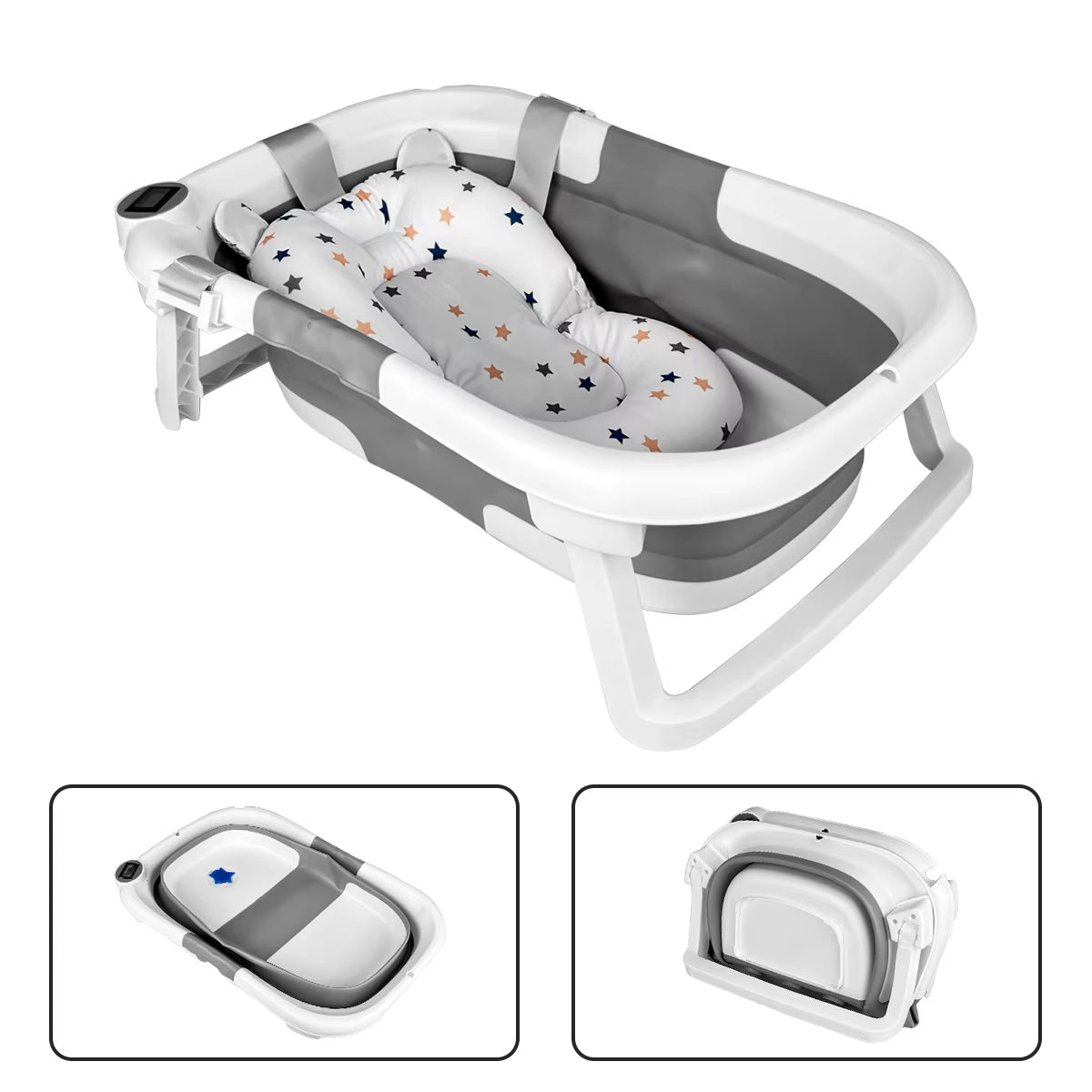 Foldable Baby Bathtub, Baby Bathtub with Soft Cushion and Thermometer, Portable Travel Baby Bathtub