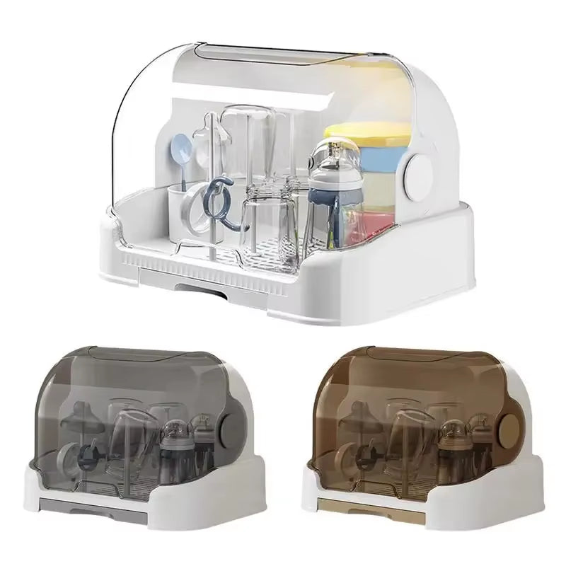 Portable Baby Bottle Drying Rack & Organizer - Dustproof Storage Container with Removable Drip Tray, Hygienic Feeding Accessorie