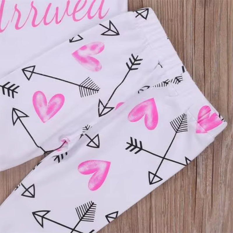 Spring Newborn Kid Infant Baby Girls Clothes Long Sleeve Arrow Princess Jumpsuit Bodysuit+Pants Outfit Autumn Sweet Set